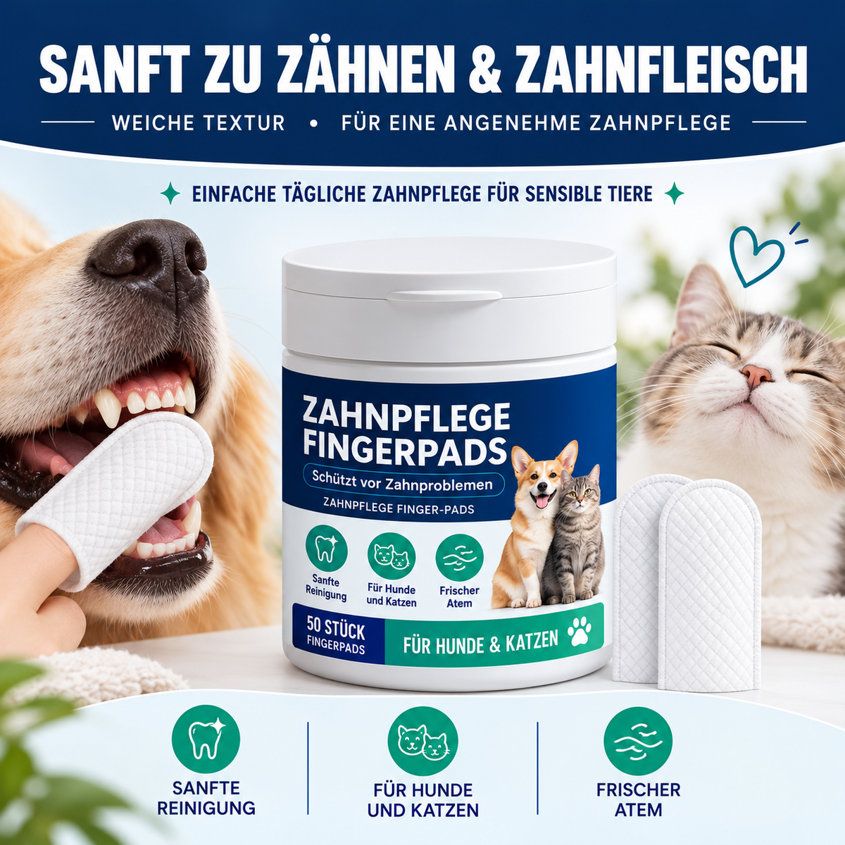 Zahnpflege Fingerpads für Hunde & Katzen - frischer Atem & saubere Zähne