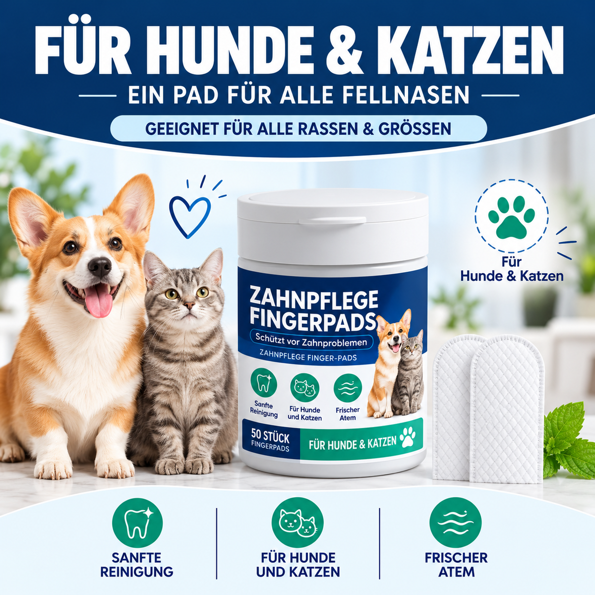 Zahnpflege Fingerpads für Hunde & Katzen - frischer Atem & saubere Zähne