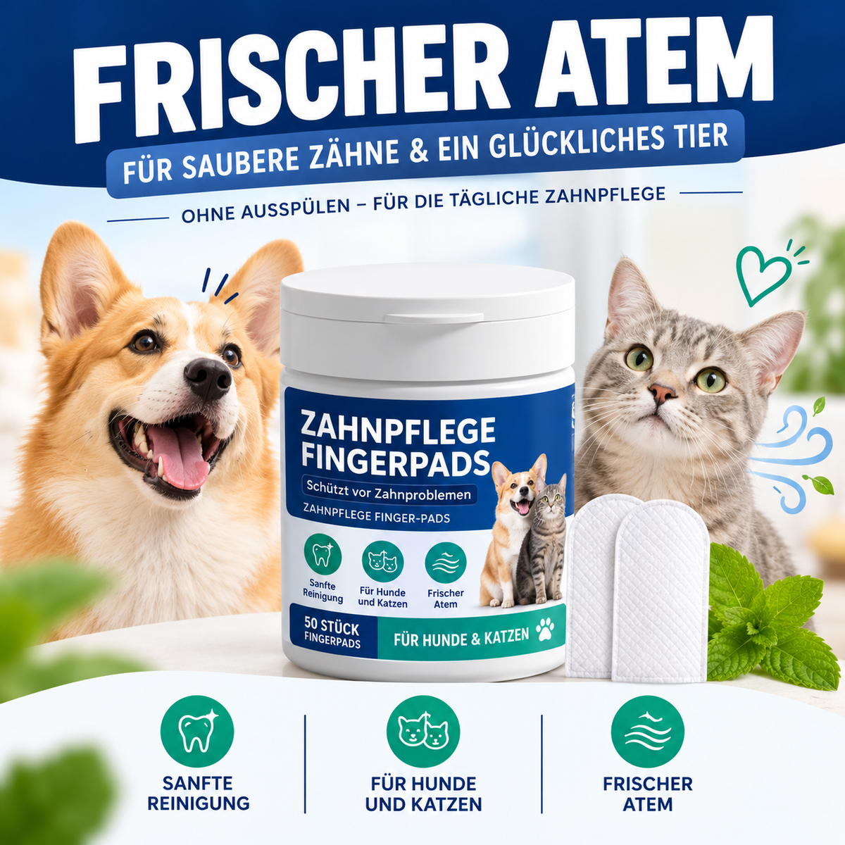Zahnpflege Fingerpads für Hunde & Katzen - frischer Atem & saubere Zähne