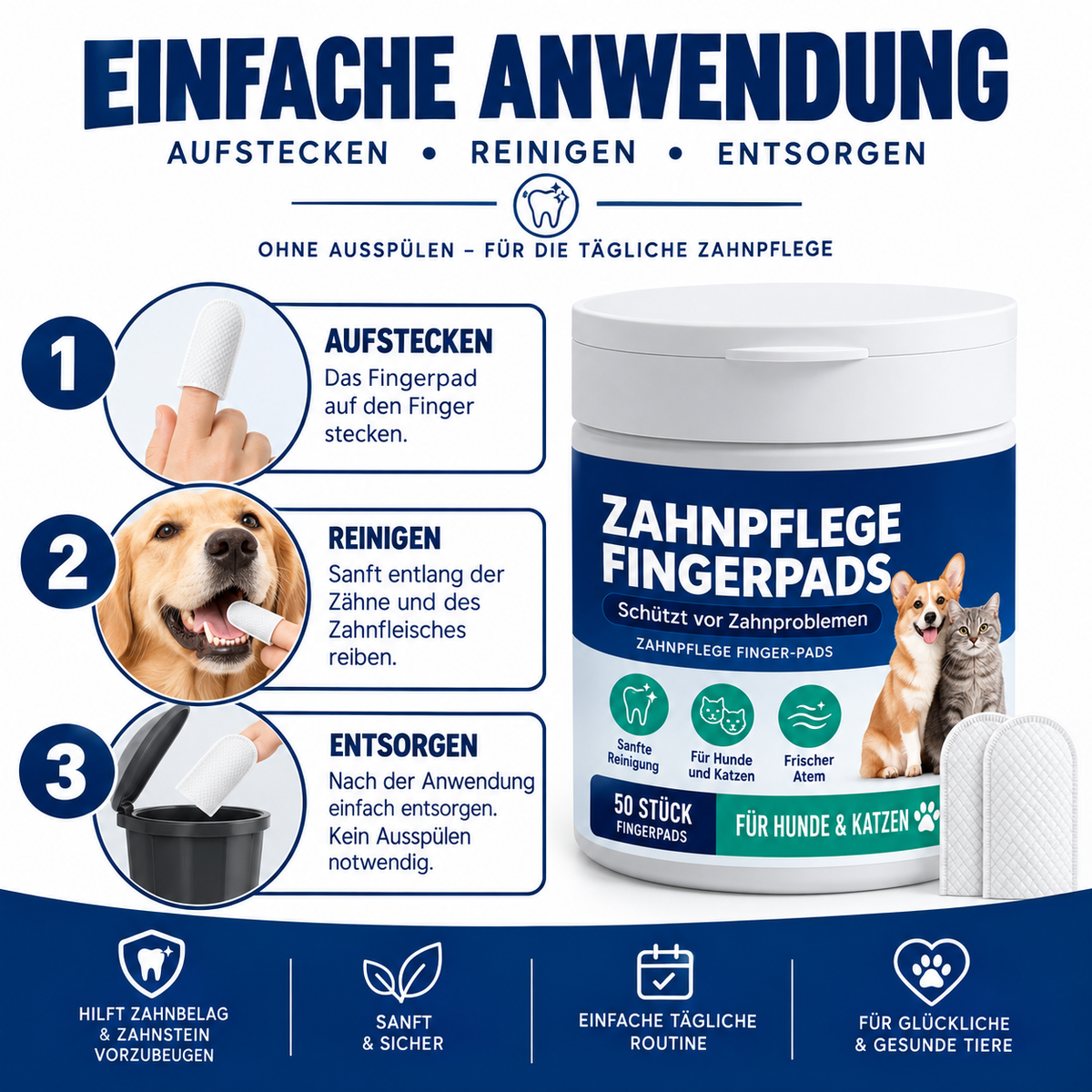 Zahnpflege Fingerpads für Hunde & Katzen - frischer Atem & saubere Zähne