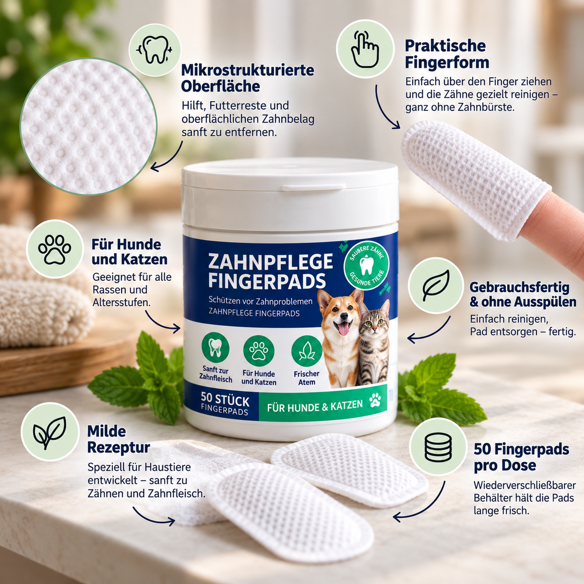 Zahnpflege Fingerpads für Hunde & Katzen - frischer Atem & saubere Zähne